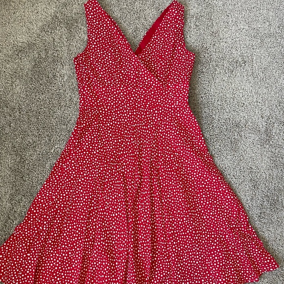 Sherri Martin New York Red & White Polka Dot Midi Dress | Size 8 Petite - Picture 1 of 8